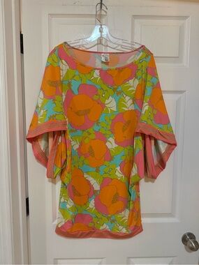 Trina Turk Floral Dolman Tunic Bathing Suit Coverup in Orange, Pink & Green